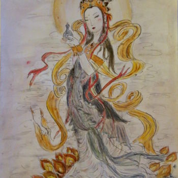 Peinture intitulée "danse chinoise" par Sylvie Ollivier, Œuvre d'art originale, Aquarelle