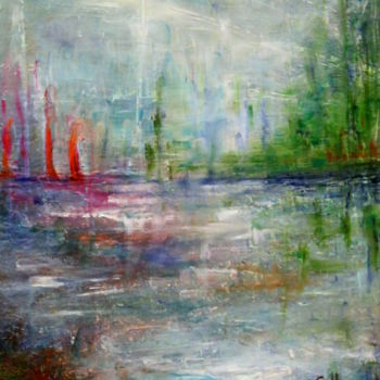 Malerei mit dem Titel "paysage aquatique" von Sylvie Ollivier, Original-Kunstwerk, Öl