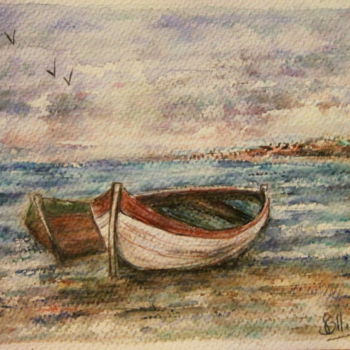 Картина под названием "barques bretonnes" - Sylvie Ollivier, Подлинное произведение искусства, Акварель