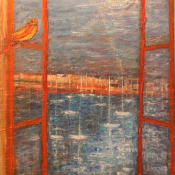 Painting titled "vue sur le port" by Sylvie Ollivier, Original Artwork, Oil