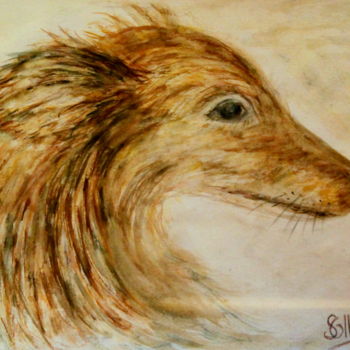 Malerei mit dem Titel "levrier afgan" von Sylvie Ollivier, Original-Kunstwerk, Aquarell