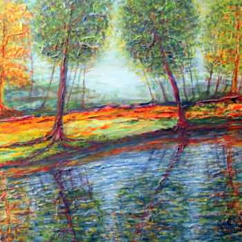 Painting titled "reflets" by Sylvie Ollivier, Original Artwork, Oil