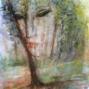 Ζωγραφική με τίτλο "forêt enchantée" από Sylvie Ollivier, Αυθεντικά έργα τέχνης, Ακουαρέλα