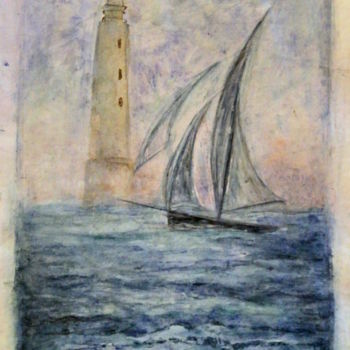 Painting titled "phare breton" by Sylvie Ollivier, Original Artwork, Watercolor