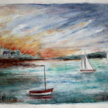 Painting titled "baie bretonne" by Sylvie Ollivier, Original Artwork, Watercolor