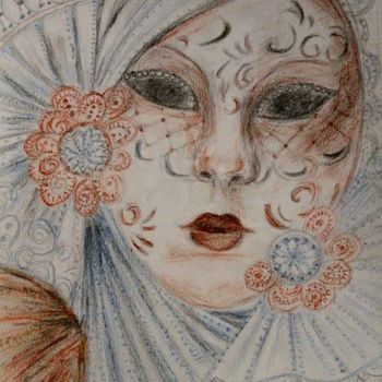 Drawing titled "masque vénitien" by Sylvie Ollivier, Original Artwork, Pastel