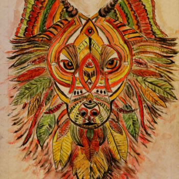 Dessin intitulée "loup indien" par Sylvie Ollivier, Œuvre d'art originale, Encre