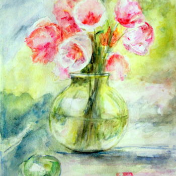 Ζωγραφική με τίτλο "composition florale" από Sylvie Ollivier, Αυθεντικά έργα τέχνης, Ακουαρέλα