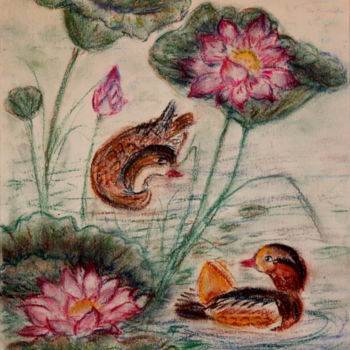 Desenho intitulada "paysage chinois" por Sylvie Ollivier, Obras de arte originais, Pastel
