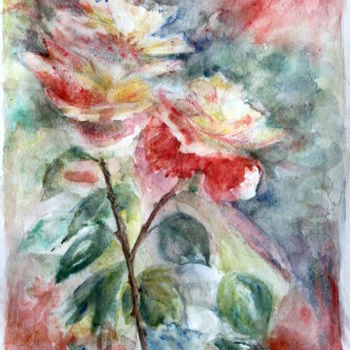 Painting titled "explosion de fleurs" by Sylvie Ollivier, Original Artwork, Watercolor
