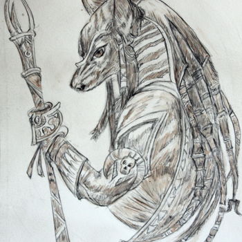 Drawing titled "anubis" by Sylvie Ollivier, Original Artwork, Conté