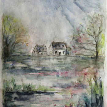 Painting titled "marécages" by Sylvie Ollivier, Original Artwork, Watercolor
