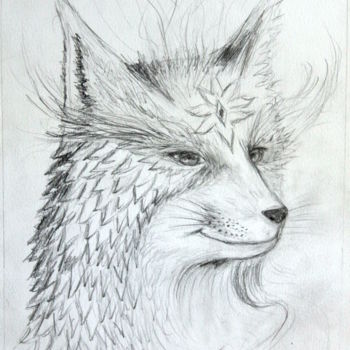 Drawing titled "animal elfique" by Sylvie Ollivier, Original Artwork, Conté