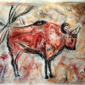 Desenho intitulada "peinture rupestre" por Sylvie Ollivier, Obras de arte originais, Pastel