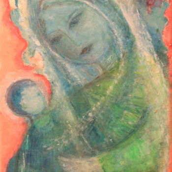 Painting titled "vierge à l'enfant" by Sylvie Ollivier, Original Artwork, Oil