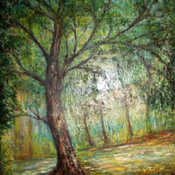 Malerei mit dem Titel "promenade en forêt" von Sylvie Ollivier, Original-Kunstwerk, Öl