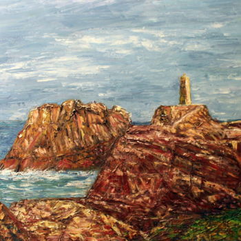Peinture intitulée "phare-du-paon-ile-d…" par Sylvie Ollivier, Œuvre d'art originale, Huile