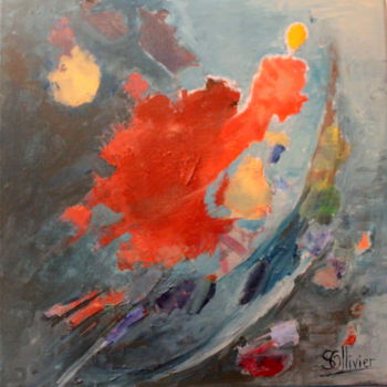Schilderij getiteld "barque-celeste" door Sylvie Ollivier, Origineel Kunstwerk, Olie