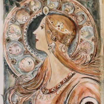 Painting titled "hommage-a-mucha." by Sylvie Ollivier, Original Artwork, Watercolor