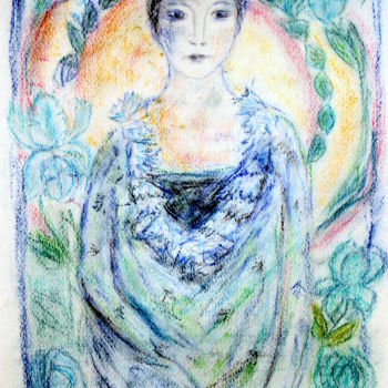 Drawing titled "jeune femme art nou…" by Sylvie Ollivier, Original Artwork, Pastel