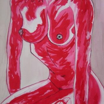 Schilderij getiteld "Nu Rouge" door Sylvie Mallet, Origineel Kunstwerk, Inkt