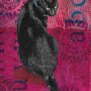 Painting titled "Chat Noir" by Sylvie Menez, Original Artwork, Acrylic