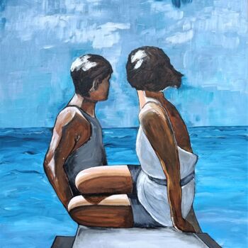 Peinture intitulée "Les bains de mer" par Sylvie Merigoux, Œuvre d'art originale, Acrylique Monté sur artwork_cat.