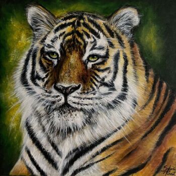 Painting titled "TIGER" by Sylvie Perrot, Original Artwork, Acrylic Mounted on Wood Stretcher frame