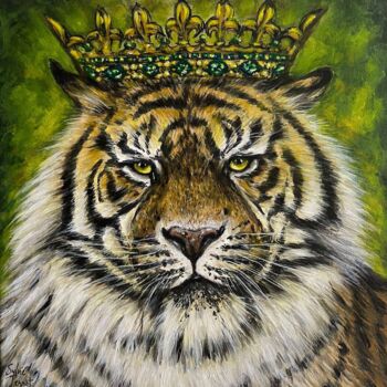 Painting titled "TIGER KING" by Sylvie Perrot, Original Artwork, Acrylic Mounted on Wood Stretcher frame