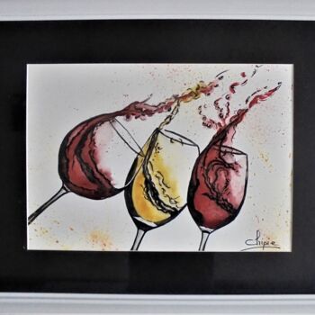 Painting titled "apéro 3" by Sylvie Pinon, Original Artwork, Watercolor Mounted on Cardboard