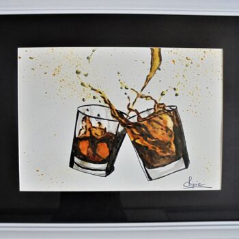 Painting titled "tchin whisky" by Sylvie Pinon, Original Artwork, Watercolor