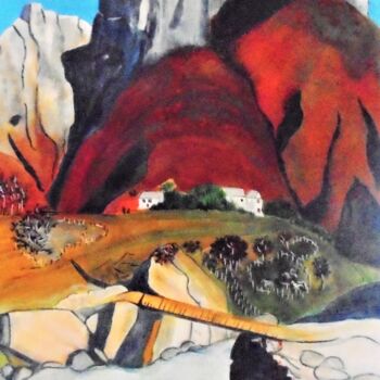 Pintura intitulada "paysage naïf 4" por Sylvie Pinon, Obras de arte originais, Acrílico Montado em Armação em madeira