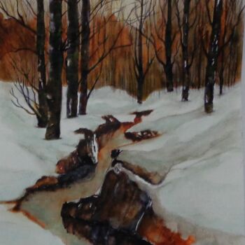 Картина под названием "hiver 3" - Sylvie Pinon, Подлинное произведение искусства, Акварель