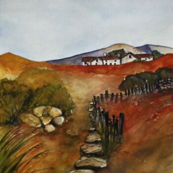 Pintura intitulada "le chemin de pierres" por Sylvie Pinon, Obras de arte originais, Aquarela