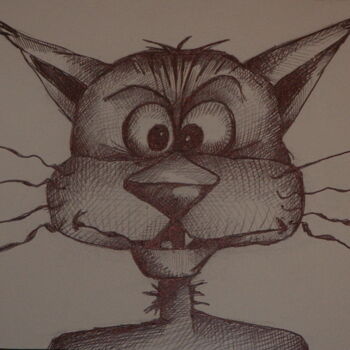 Peinture intitulée "chat qui louche" par Sylvie Preudhomme, Œuvre d'art originale