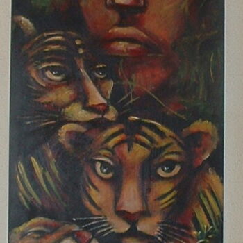 Painting titled "l'annee du tigre" by Sylvie Preudhomme, Original Artwork