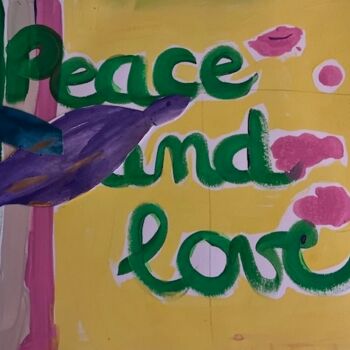 Картина под названием "PEACE AND LOVE" - Sylvie Rivalta Galtier, Подлинное произведение искусства, Акварель
