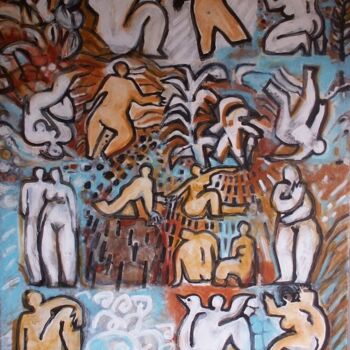 Painting titled "Océaniques" by Sylvie Serre, Original Artwork, Oil