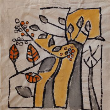 Textile Art titled "Sac "Feuilles volan…" by Sylvie Serre, Original Artwork, Acrylic