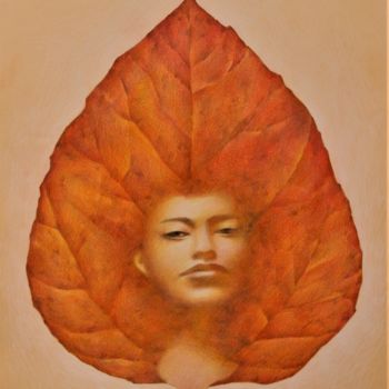 Dessin intitulée "Feuille" par Sylvie Talon, Œuvre d'art originale, Crayon