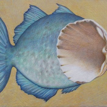 Disegno intitolato "Le poisson caché" da Sylvie Talon, Opera d'arte originale, Matita
