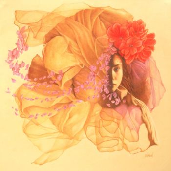 Dessin intitulée "Flore" par Sylvie Talon, Œuvre d'art originale, Crayon