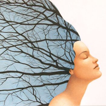 Dessin intitulée "Les yeux fermés" par Sylvie Talon, Œuvre d'art originale, Crayon