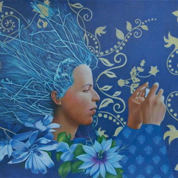 Dessin intitulée "La Dame au Visioflo…" par Sylvie Talon, Œuvre d'art originale, Crayon