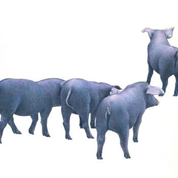 Dibujo titulada "Les 4 petits cochons" por Sylvie Talon, Obra de arte original, Lápiz