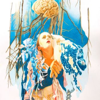 Tekening getiteld "Mon cerveau lent" door Sylvie Talon, Origineel Kunstwerk, Potlood