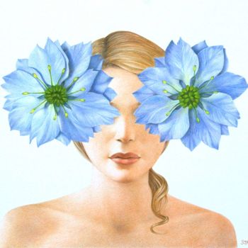 Dessin intitulée "Pensées bleues" par Sylvie Talon, Œuvre d'art originale, Crayon