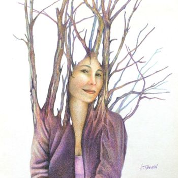 Drawing titled "Boisée" by Sylvie Talon, Original Artwork, Pencil