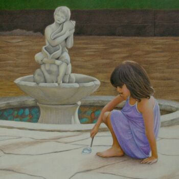 Рисунок под названием "La fontaine s'est t…" - Sylvie Talon, Подлинное произведение искусства, Карандаш