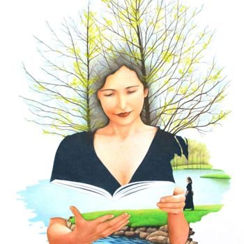 Рисунок под названием "A livre ouvert" - Sylvie Talon, Подлинное произведение искусства, Карандаш